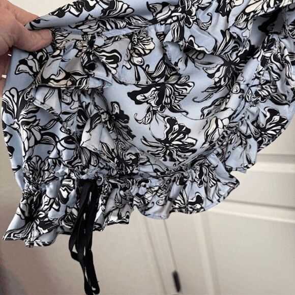 Robert Rodriguez 100% Silk Blouse Open Ruffle Sleeve Tie Neck Elastic Waist XS - Picture 3 of 10